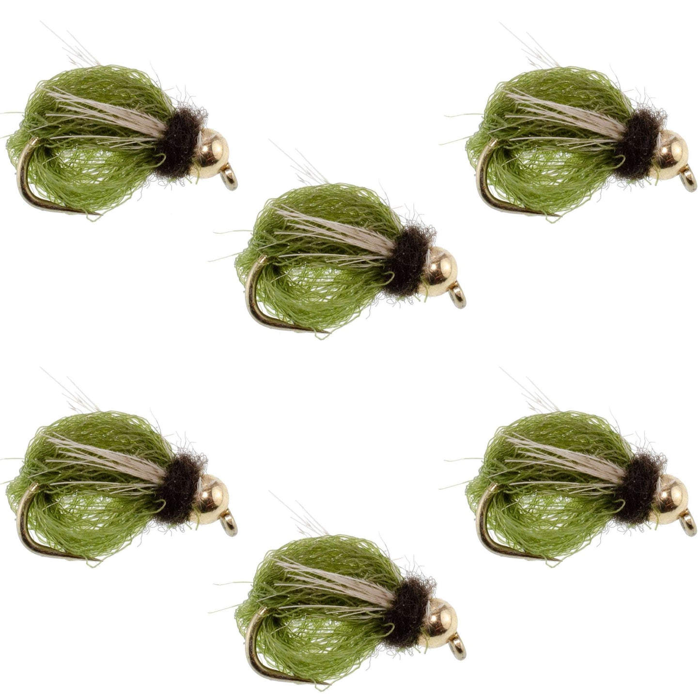 Bead Head LaFontaine Olive Deep Sparkle Caddis Pupa - 6 Flies Hook Size 18