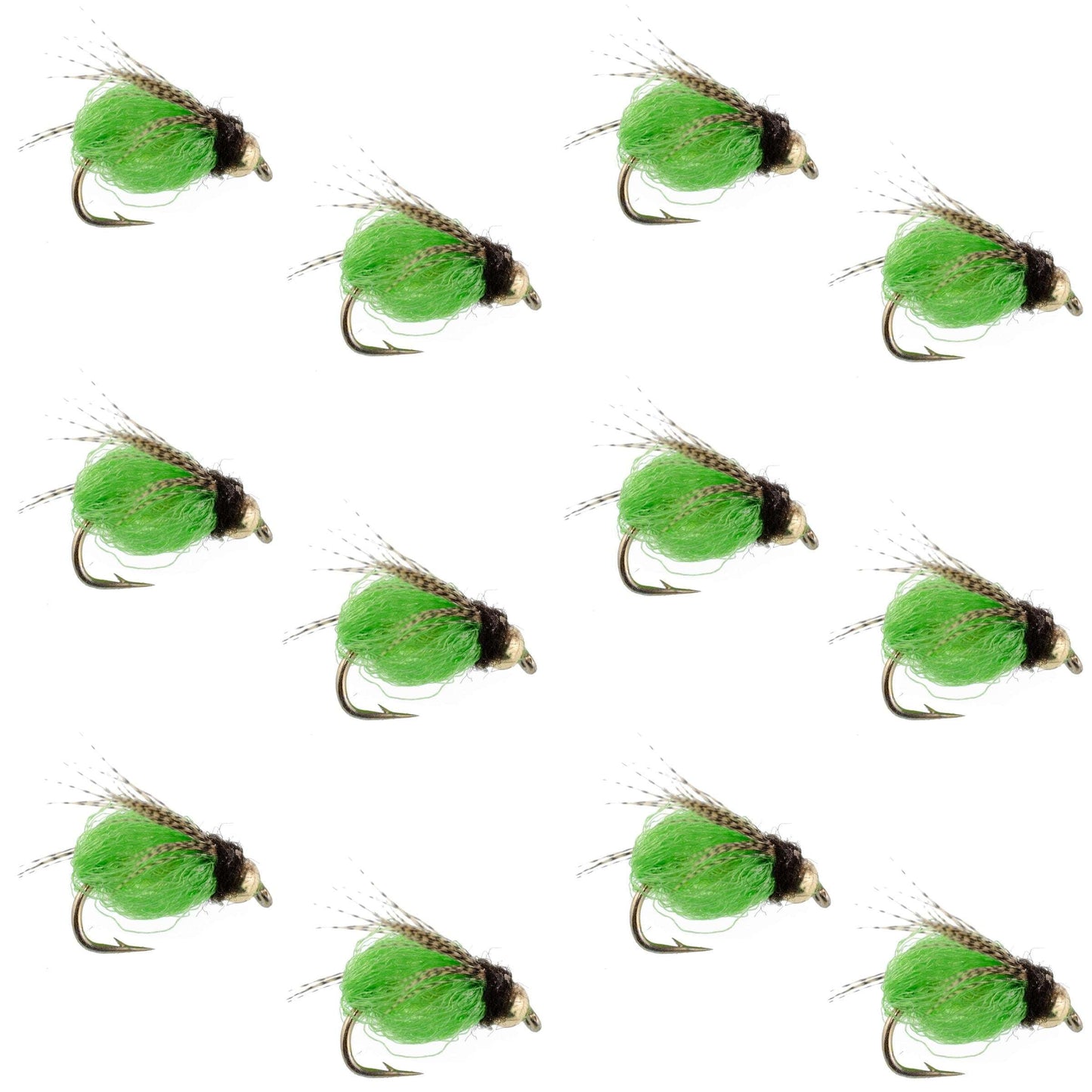 Bead Head LaFontaine Green Deep Sparkle Caddis Pupa - 12 Flies Size 14