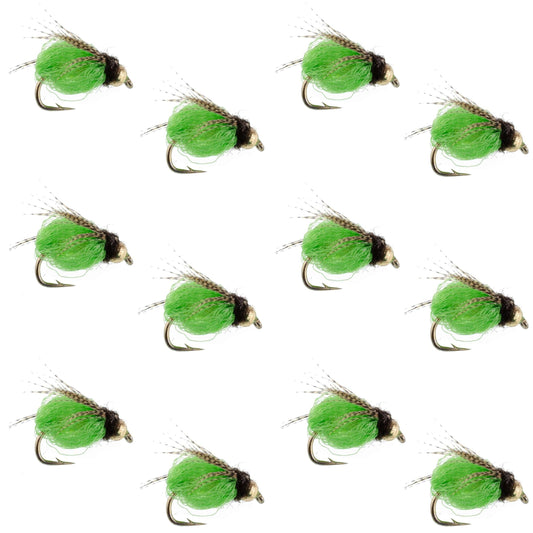 Bead Head LaFontaine Green Deep Sparkle Caddis Pupa - 12 Flies Size 14