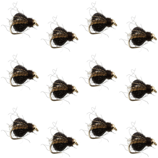 Bead Head LaFontaine Black Deep Sparkle Caddis Pupa - 12 Flies Size 18