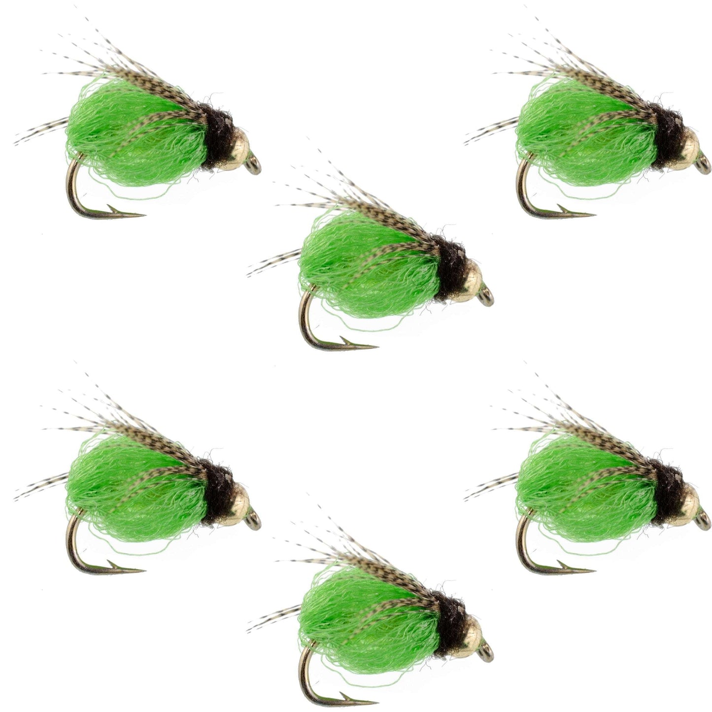 Bead Head LaFontaine Bright Green Deep Sparkle Caddis Pupa - 6 Flies Hook Size 14