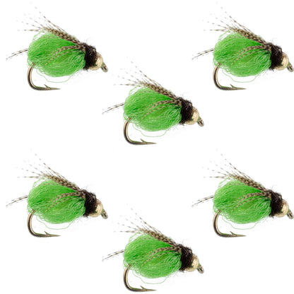 Bead Head LaFontaine Bright Green Deep Sparkle Caddis Pupa - 6 Flies Hook Size 14