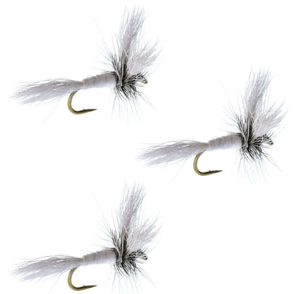 3 Pack Barbless White Wulff Classic Hair Wing Dry Fly - Hook Size 14