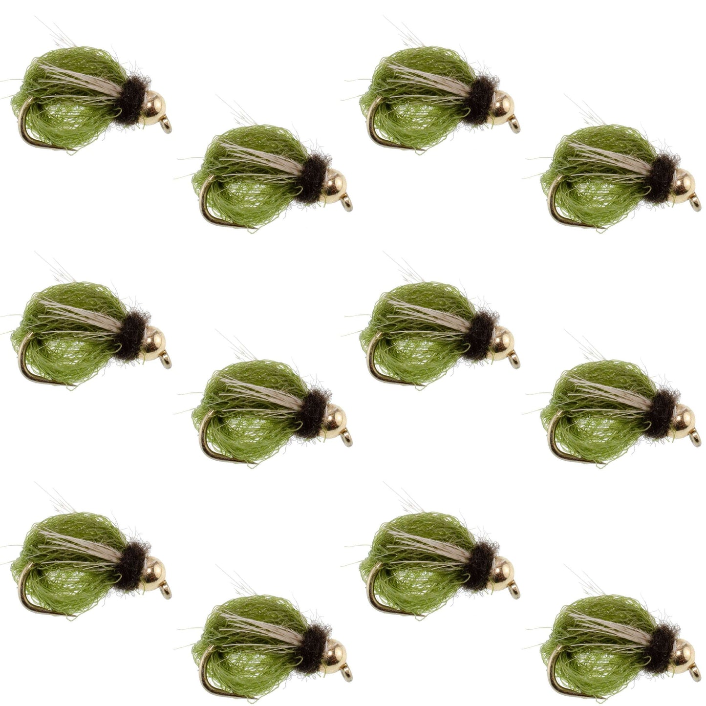 Bead Head LaFontaine Olive Deep Sparkle Caddis Pupa - 12 Flies Size 12
