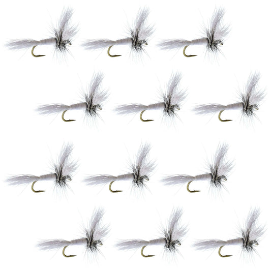 Barbless White Wulff Classic Hair Wing Dry Fly - 1 Dozen Flies Hook Size 12