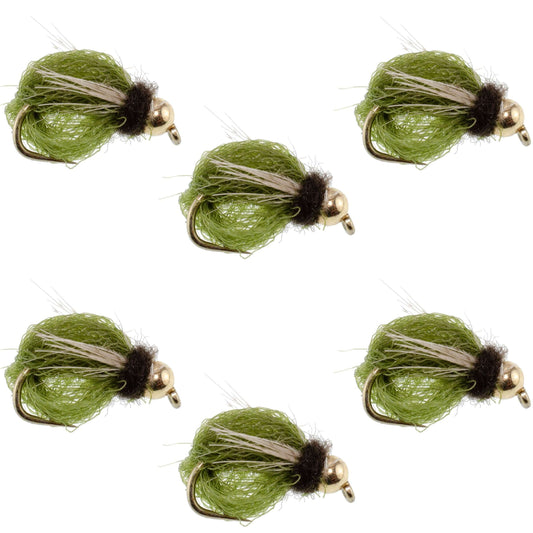 Bead Head LaFontaine Olive Deep Sparkle Caddis Pupa - 6 Flies Hook Size 14