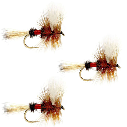 3 Pack Barbless Royal Wulff Classic Hair Wing Dry Fly - Hook Size 14