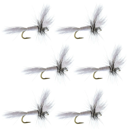 Barbless White Wulff Classic Hair Wing Dry Fly - 6 Flies Hook Size 12