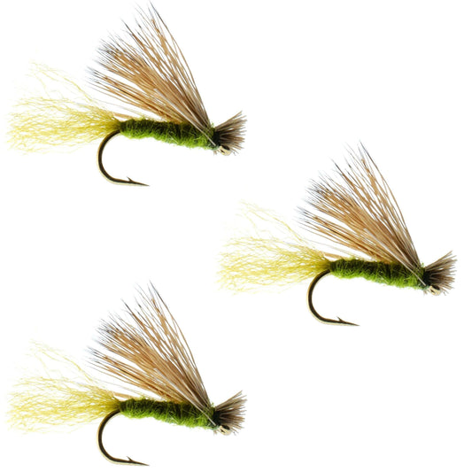 3 Pack Barbless Olive X Caddis Emerging Caddis Adult Fly - Hook Size 14