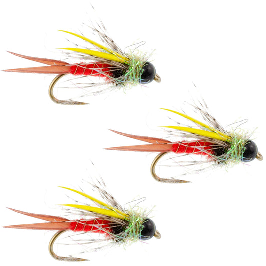 3 Pack Tungsten Bead Head Nicks Prince Special Nymph Fishing Flies - Hook Size 12