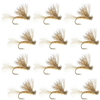 Barbless Tan X Caddis Emerging Caddis Adult Fly - 12 Flies Size 16