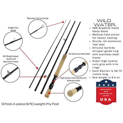 CNC Fly Reel Fly Fishing Kit, 9/10wt Rod | 9ft | 4-piece | Wild Water Fly Fishing