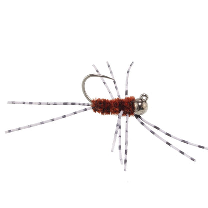 Barbless Pat's Barred Rubber Legs Tungsten Bead Jigged Brown Euro Nymph  - Set of 12 Flies Hook Size 6