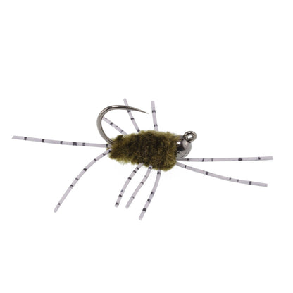 Barbless Pat's Barred Rubber Legs Tungsten Bead Jigged Dark Olive Euro Nymph  - Set of 12 Flies Hook Size 6