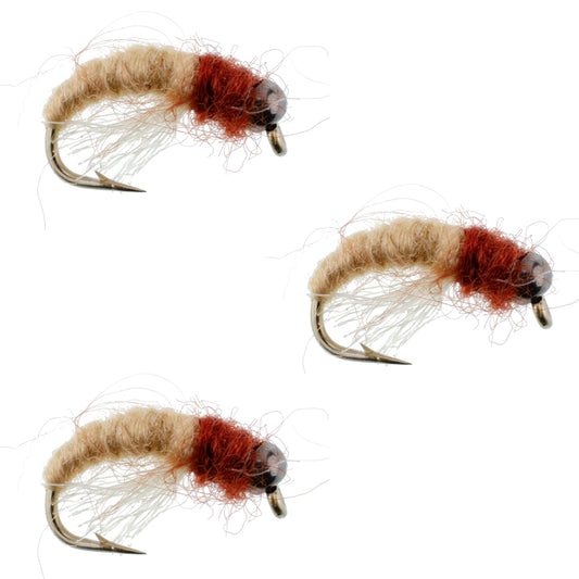 3 Pack Bead Head Tan Brown Caddis Larva Nymph Hook Size 14