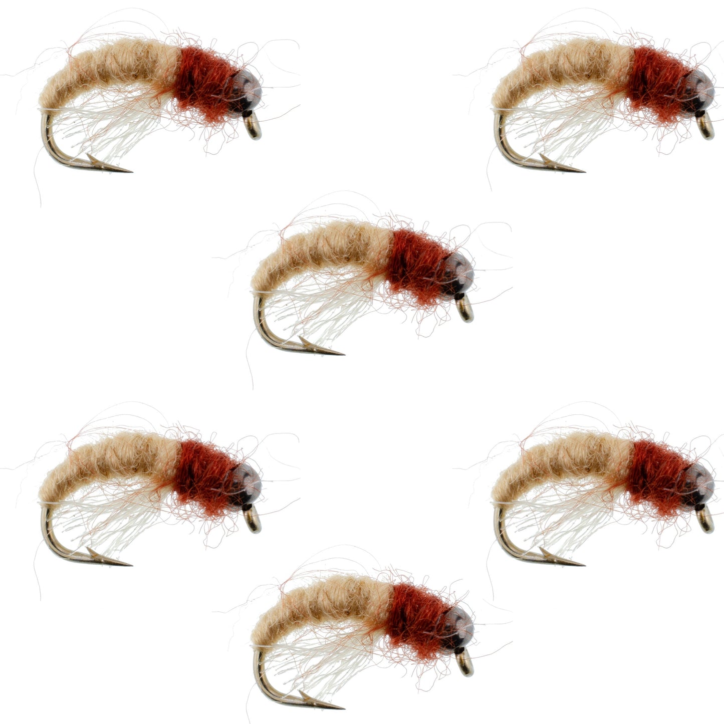 Bead Head Tan Brown Caddis Larva Nymph 6 Flies Hook Size 14