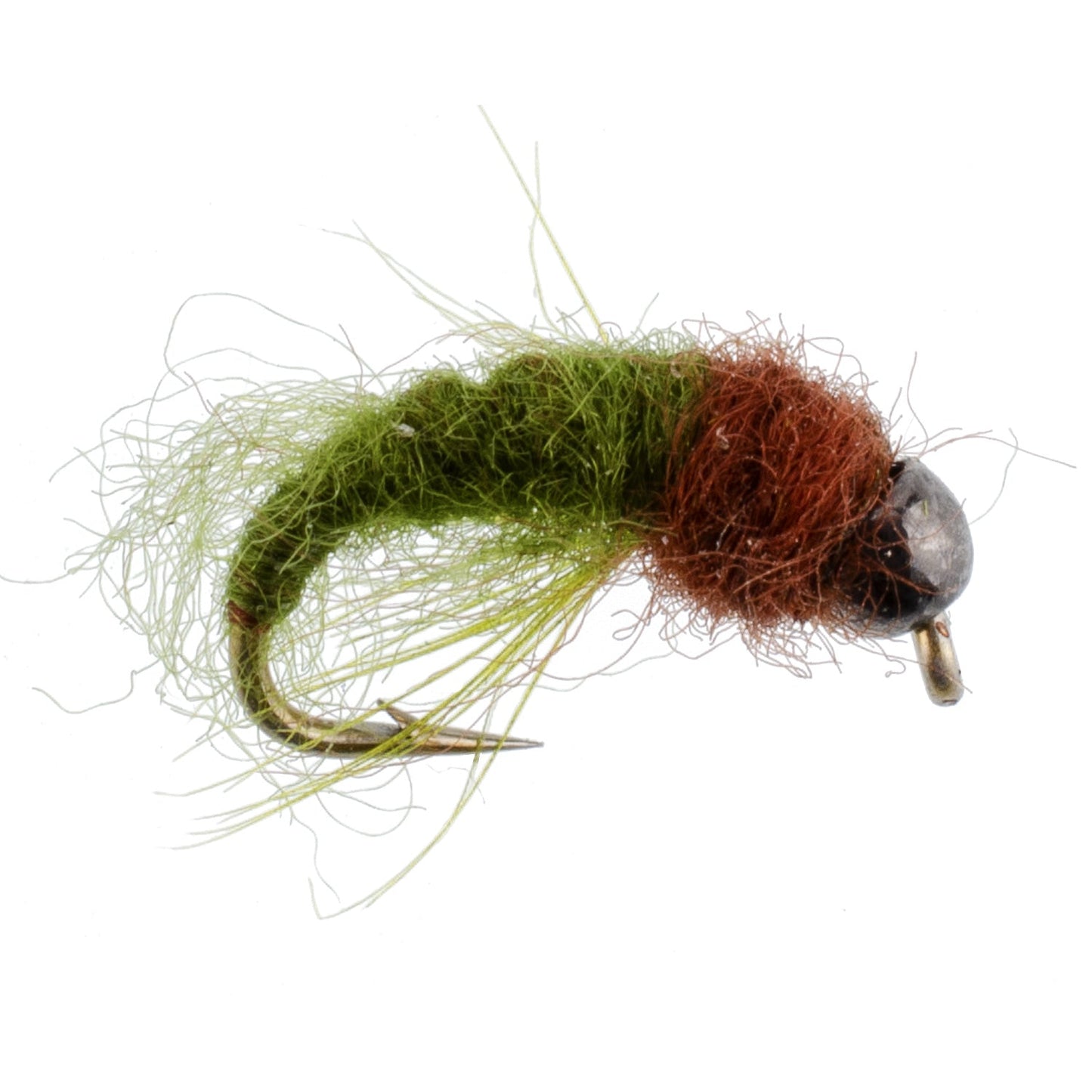 Bead Head Olive Brown Caddis Larva Nymph 6 Flies - Hook Size 14