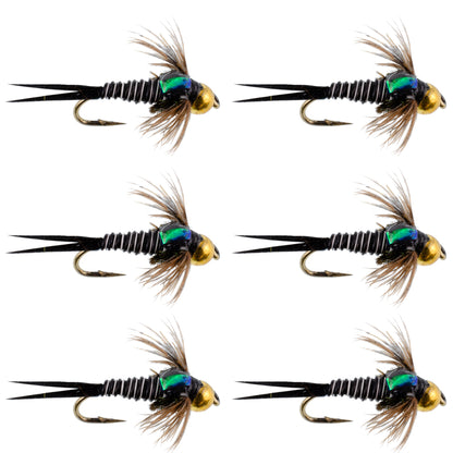 Bead Head Zebra Copper John Nymph Fly Fishing Flies - Set of 6 Flies Hook Size 14