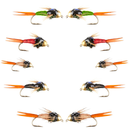 Basics Collection - Bead Head Copper John Assortment - 10 Wet Flies - 5 Patterns - Hook Sizes 14, 16, 18
