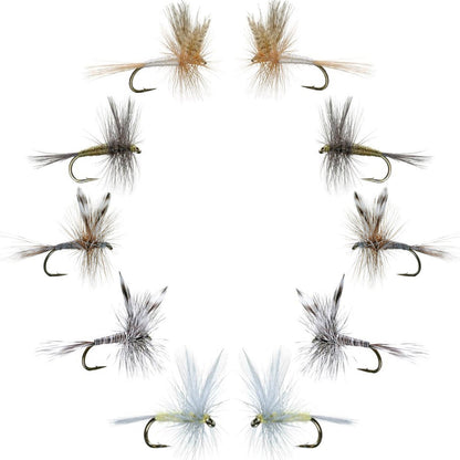 Basics Collection - Classic Dry Fly Assortment - 10 Dry Fishing Flies - 5 Patterns - Hook Sizes 12, 14, 16