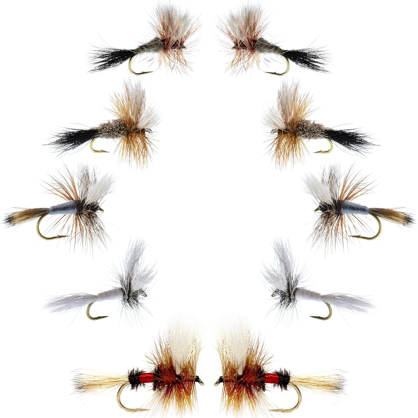 Basics Collection - Wulff Dry Fly Assortment - 10 Dry Fishing Flies - 5 Patterns - Hook Sizes 10, 12, 14