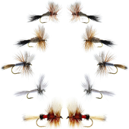 Basics Collection - Wulff Dry Fly Assortment - 10 Dry Fishing Flies - 5 Patterns - Hook Sizes 10, 12, 14