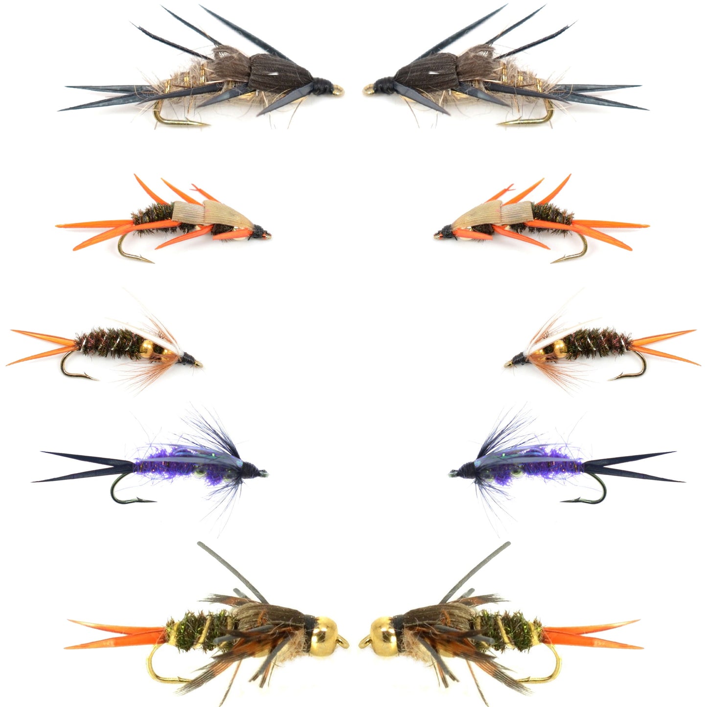 Basics Collection - Double Bead Head Nymph Assortment - 10 Wet Flies - 5 Patterns - Hook Size 8