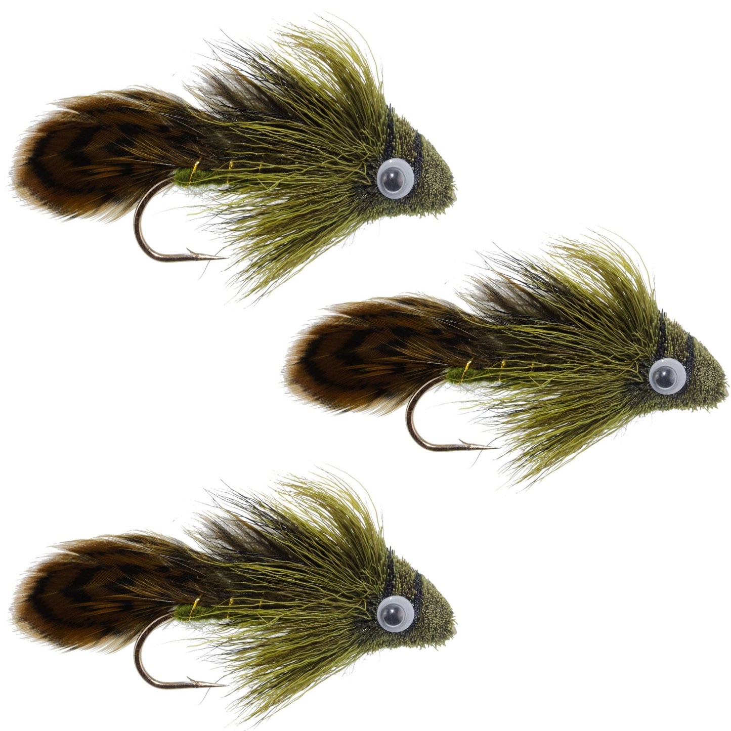 3 Pack Big Eye Olive Sculpin Streamer Flies - Bass and Trout Fly Fishing Flies - Hook Size 2