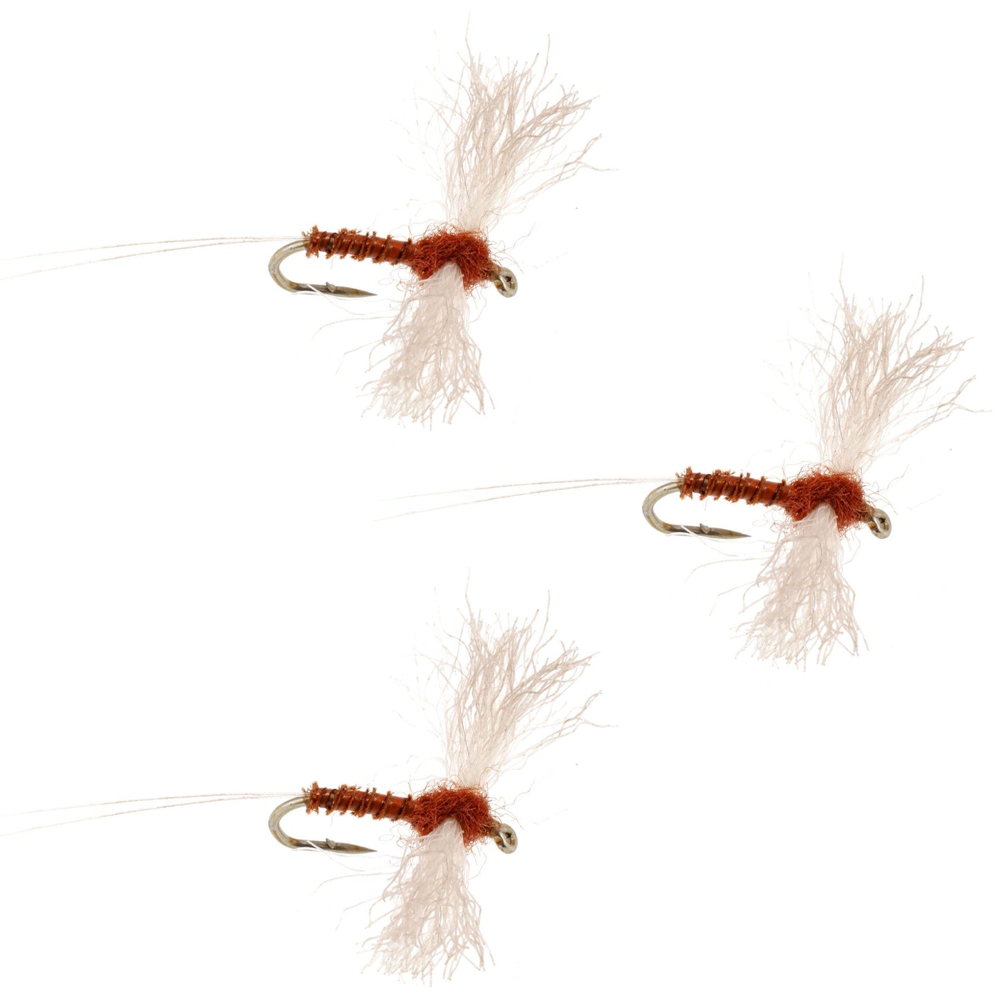 3 Pack Rusty Spinner Z-Lon Wing Biot Body Flies Hook Size 12