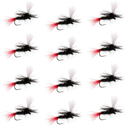 Barbless Parachute Black Gnat Red Tail Dry Fly - 12 Flies - Size 12