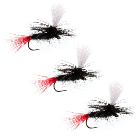 3 Pack Barbless Parachute Black Gnat Red Tail Dry Fly - Size 16