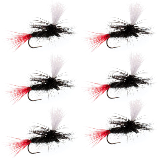 Barbless Parachute Black Gnat Red Tail Dry Fly - 6 Flies - Size 14