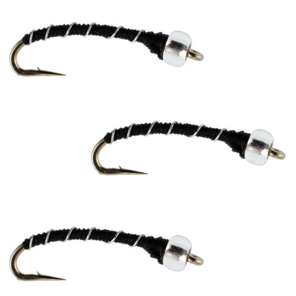 3 Pack Black Mercury Midge - Glass Bead Head Flies Size 18