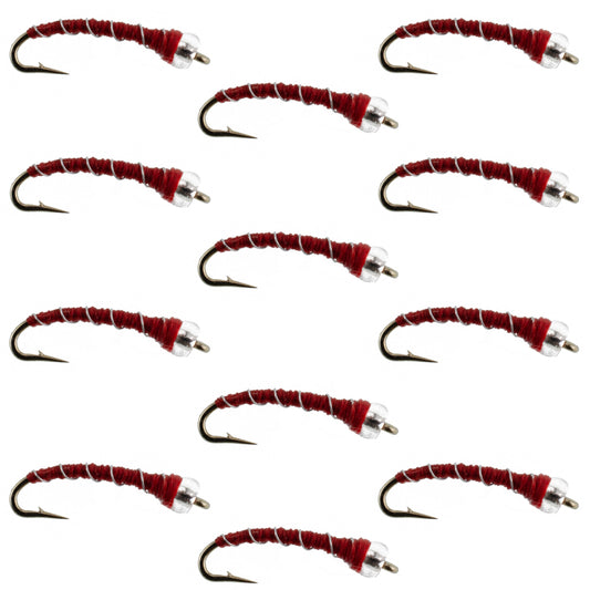 Mercury Red Blood Midge - Glass Bead Head 12 Flies Size 18