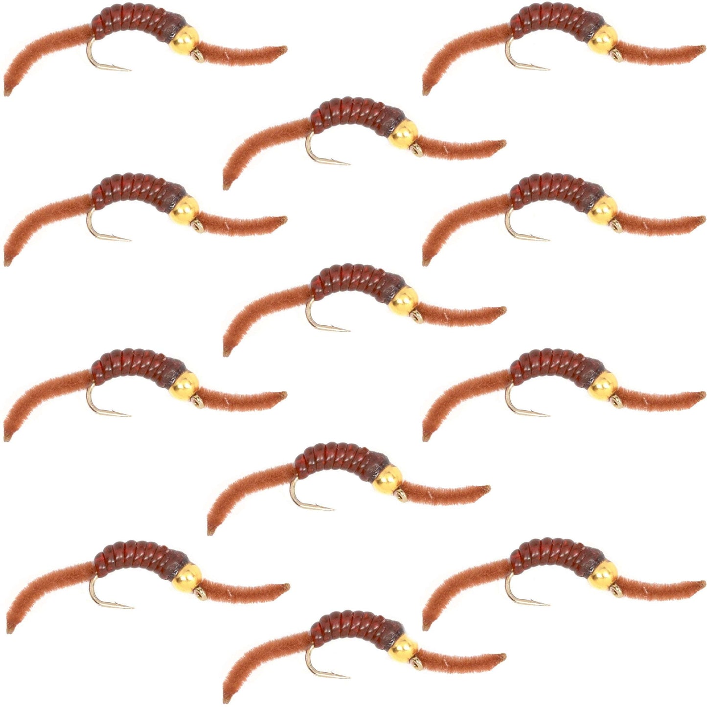Barbless Tungsten San Juan Bead Head Power Worm Brown 12 Flies Size 12