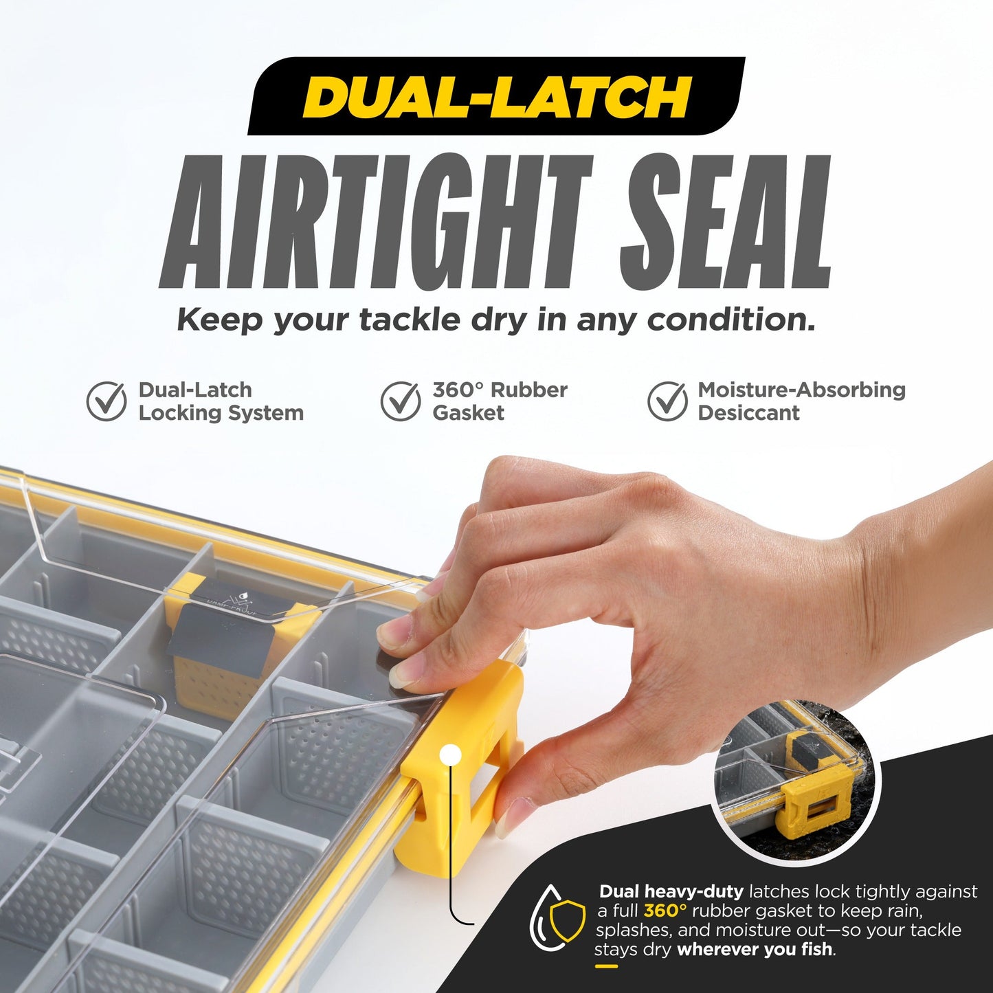 Beyond Fishing DryLock Waterproof Tackle Box, Watertight 3600 & 3700 Tackle Trays with Dual-Latch Seal, Adjustable Removable Dividers & Anti-Rust Desiccant, Lure & Terminal Tackle Organizer