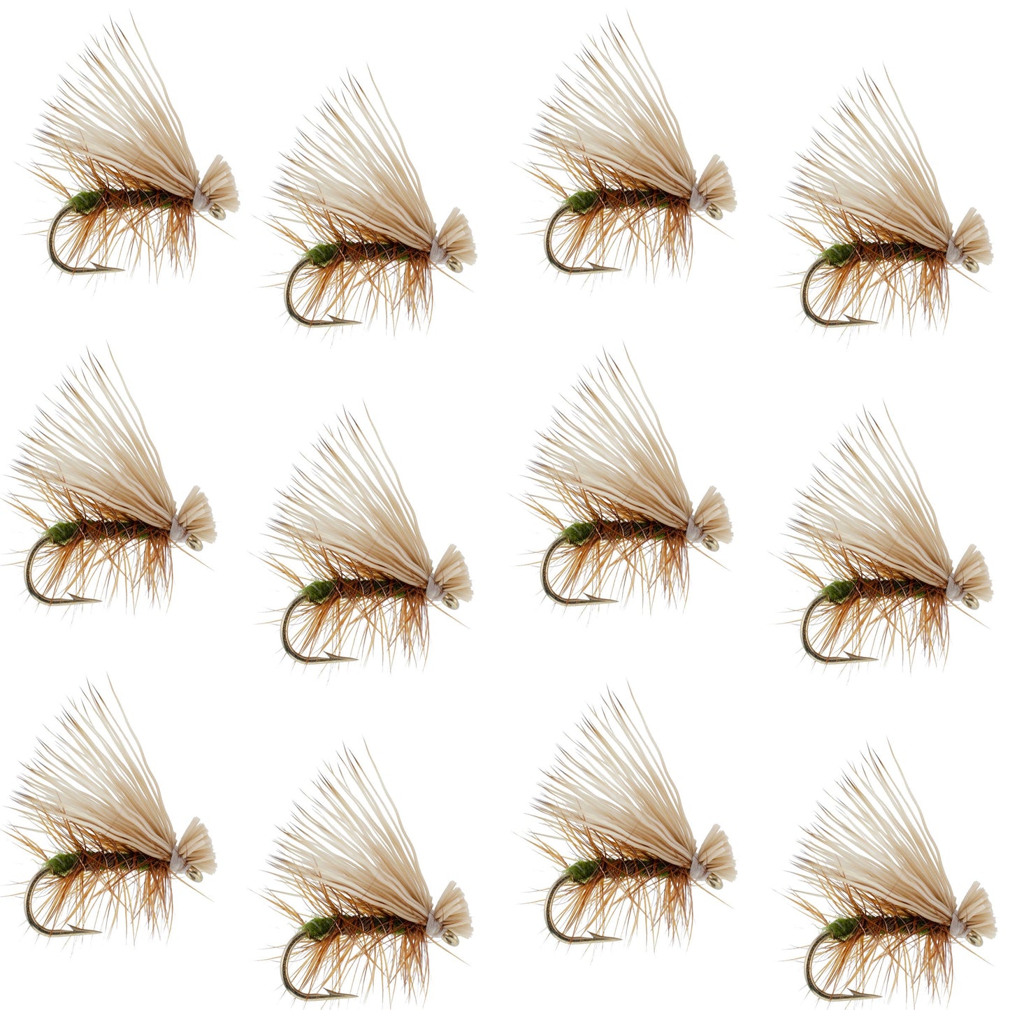 Olive Elk Hair Caddis Classic Trout Dry Fly - Set of 12 Flies Size 14