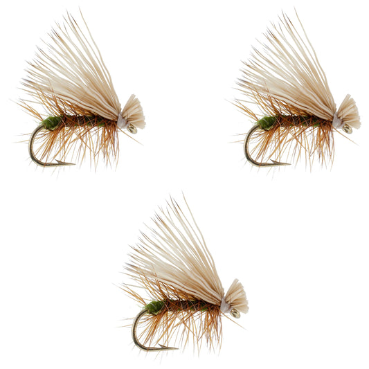 3 Pack Olive Elk Hair Caddis Classic Trout Dry Fly - Hook Size 16