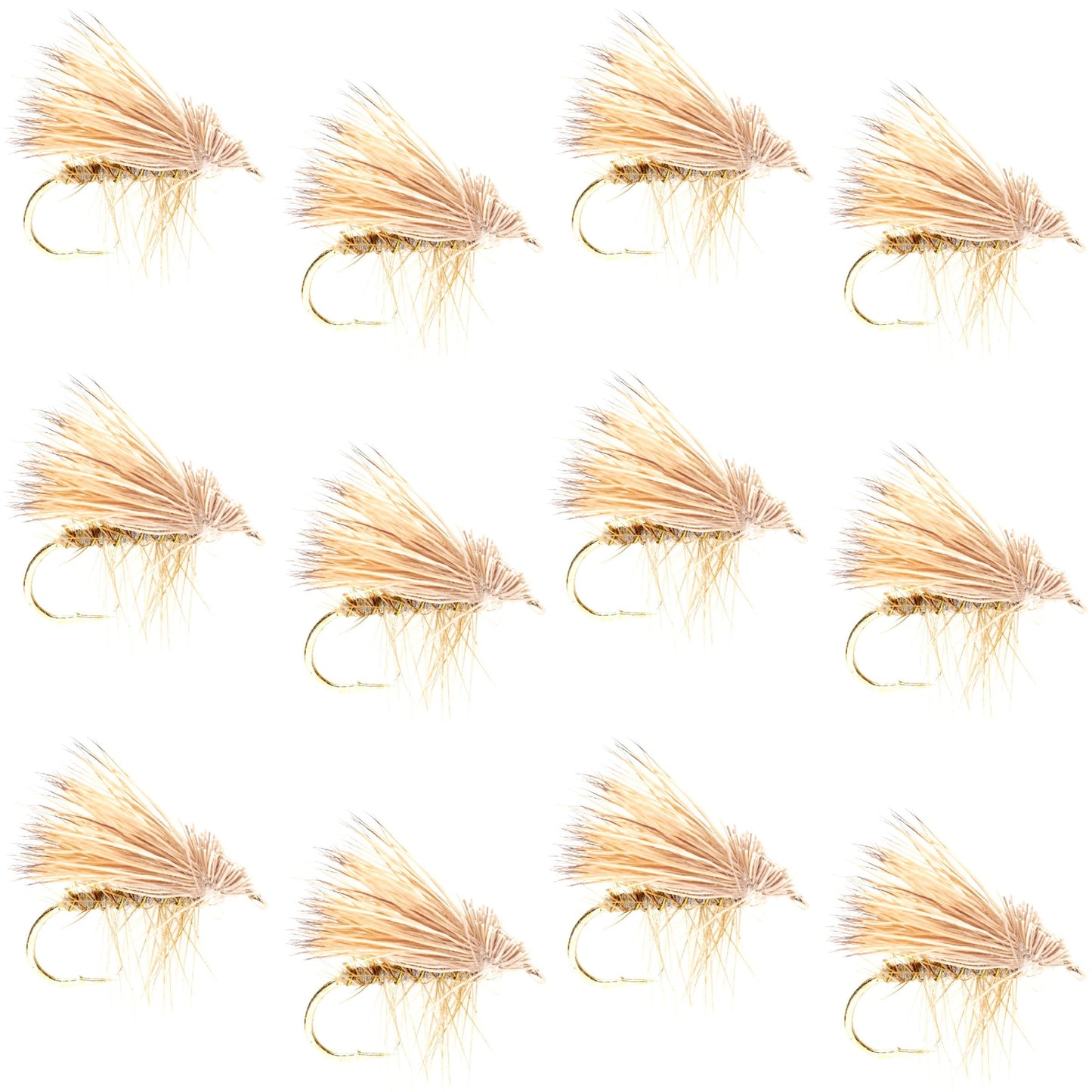Barbless Yellow Elk Hair Caddis Classic Trout Dry Flies 1 Dozen Flies Size 16