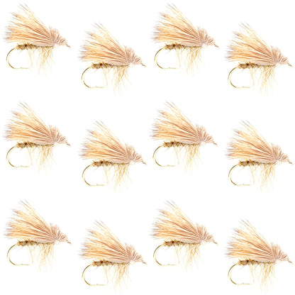 Barbless Yellow Elk Hair Caddis Classic Trout Dry Flies 1 Dozen Flies Size 16