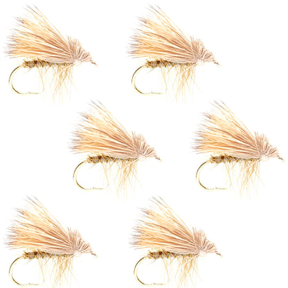 Barbless Yellow Elk Hair Caddis Classic Trout Dry Flies 6 Flies Size 18