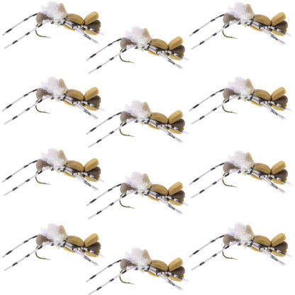 Fat Albert Tan Foam Body Grasshopper Fly - 1 Dozen Flies Hook Size 10