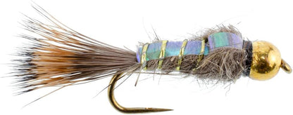 Barbless Bead Head Flash Back Gold Ribbed Hare's Ear Nymph 6 Flies Hook Size 10