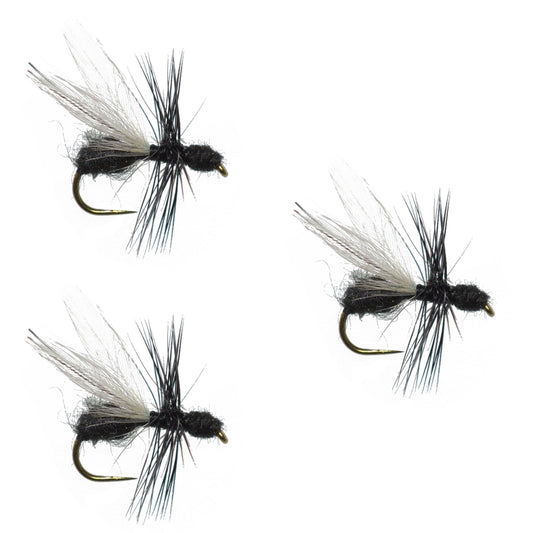 3 Pack Black Fur Flying Ant Terrestrial Trout Dry Fly - Hook Size 18