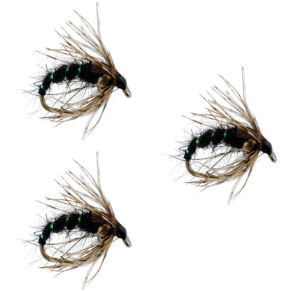 3 Pack Black Holy Grail Caddis Pupa Emerger Flies Hook Size 12