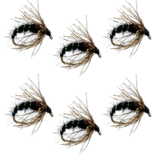 Black Holy Grail Caddis Pupa Emerger 6 Flies Hook Size 12
