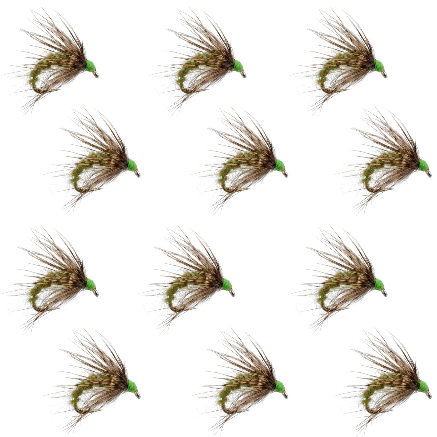 Olive Holy Grail Caddis Pupa Emerger 12 Flies Hook Size 14