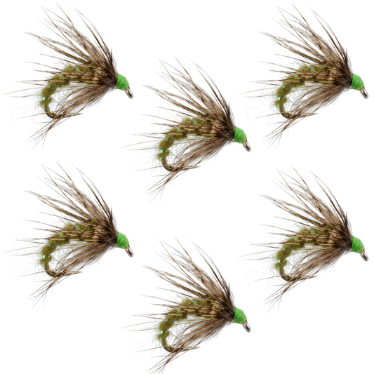 Olive Holy Grail Caddis Pupa Emerger 6 Flies Hook Size 12