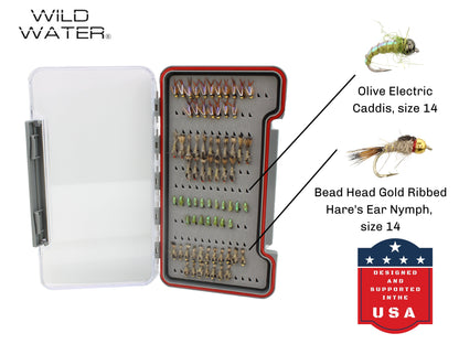 Nymph Fly Assortment, 72 Flies | Low Profile Fly Box | Wild Water Fly Fishing