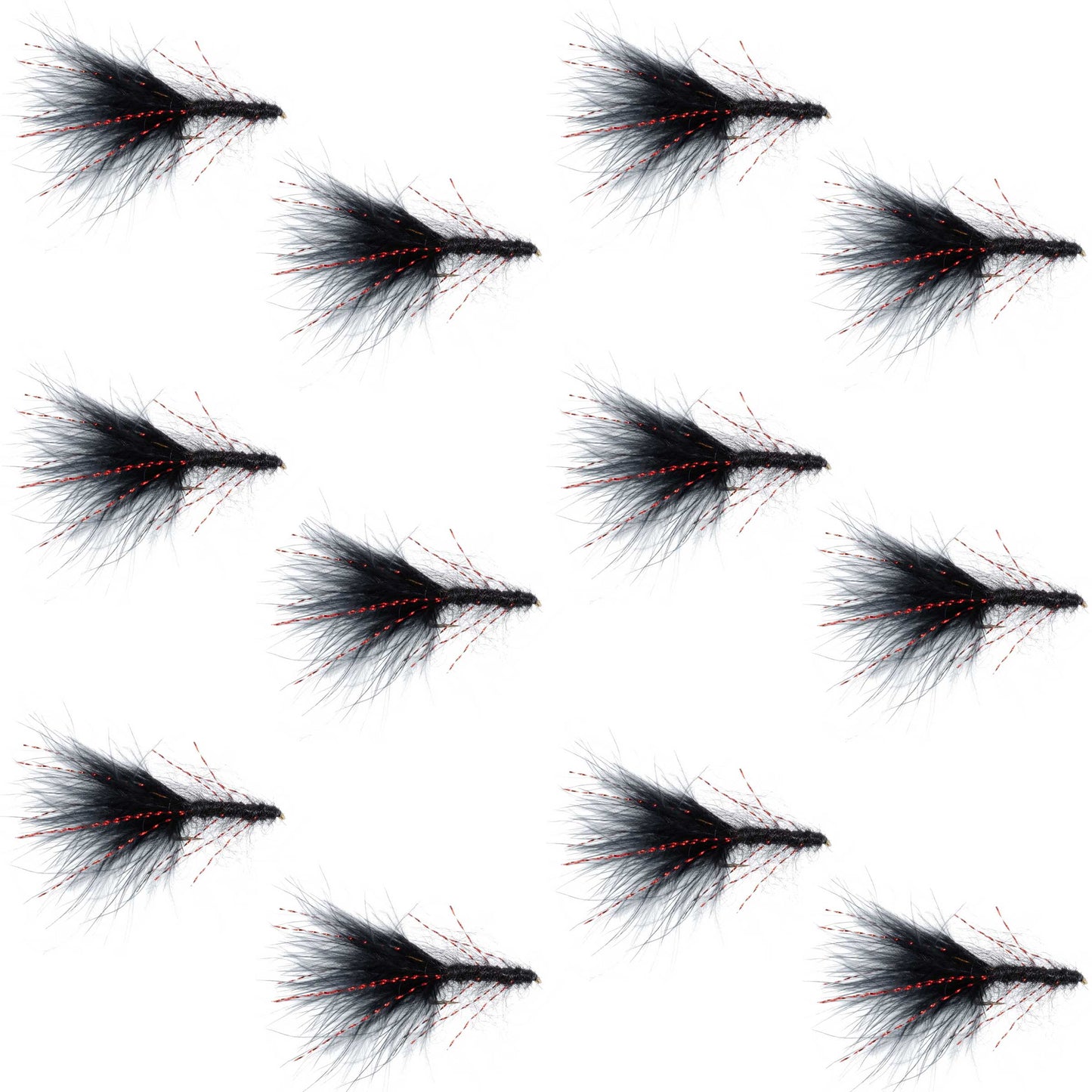 Black Red Crystal Mohair Leech Streamer Fly - 12 Flies Size 8